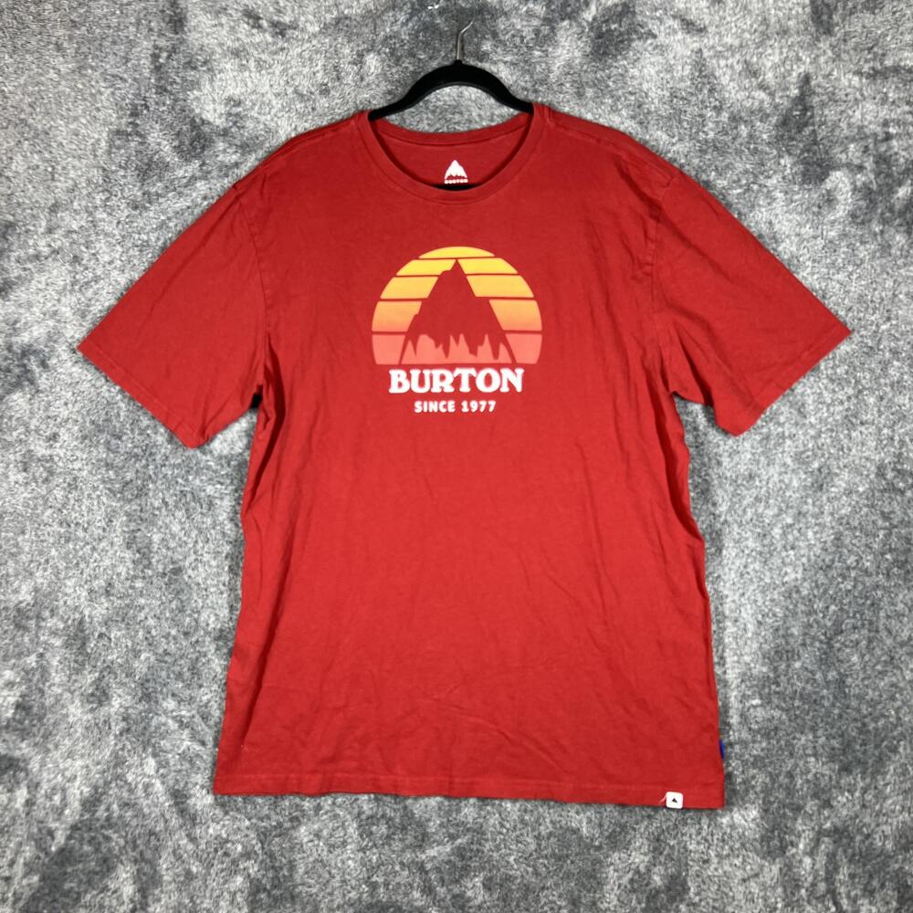 Burton Shirt Mens XL Red Graphic Crew Neck Cotton Jersey Tagless Logo Since 1977
